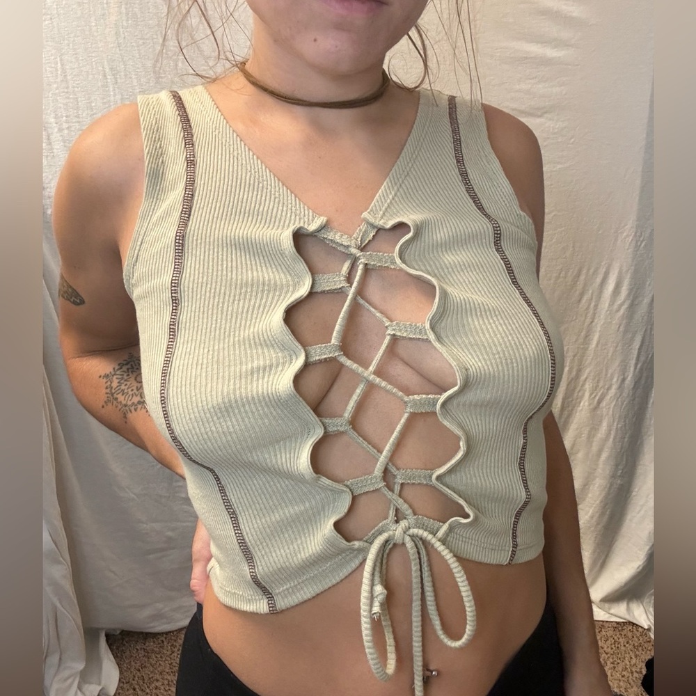 Open front lace up shirt from Buckle by Gilded Intent.